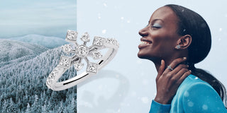 The Bijoux Birks winter fall campaign with a snowflake ring jewelry sold at Perrara in Kelowna.