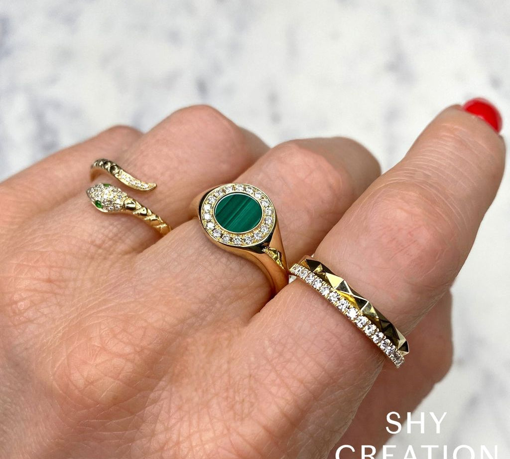 Diamond & Garnet Snake Ring by Shy Creation