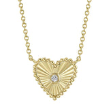 Diamond Bezel Ribbed Heart Necklace by Shy Creation