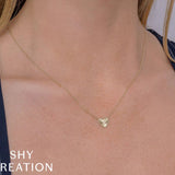 Diamond Bezel Ribbed Heart Necklace by Shy Creation