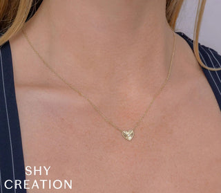 Diamond Bezel Ribbed Heart Necklace by Shy Creation
