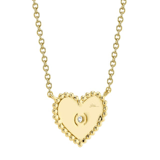 Diamond Bezel Ribbed Heart Necklace by Shy Creation