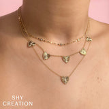 Diamond Bezel Ribbed Heart Necklace by Shy Creation