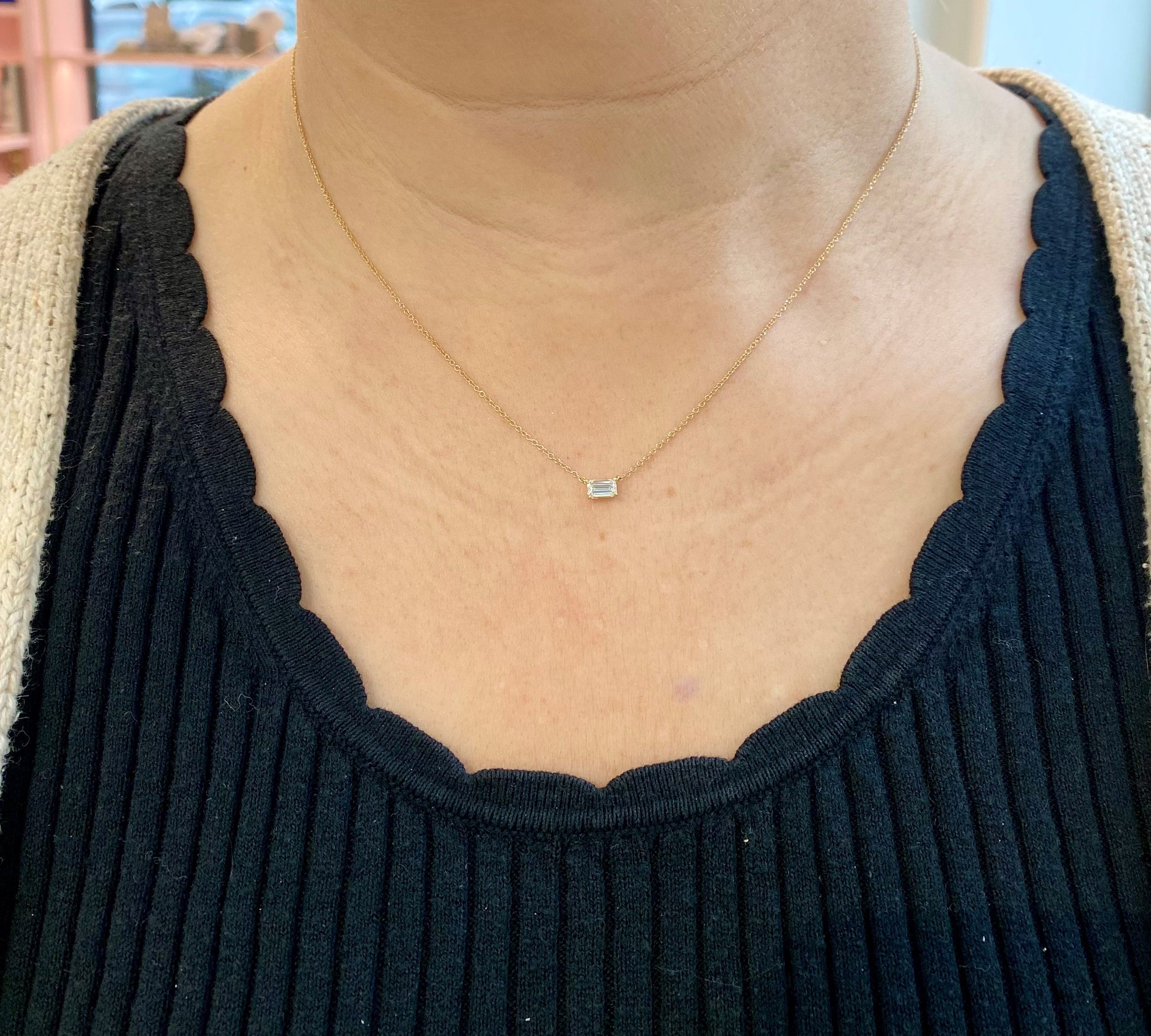 East-West Emerald Cut Diamond Necklace