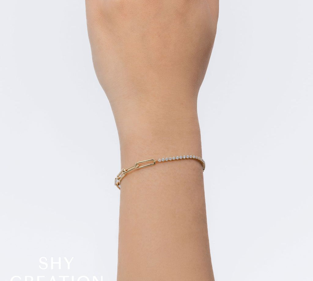 Diamond Paperclip Link Bracelet by Shy Creation