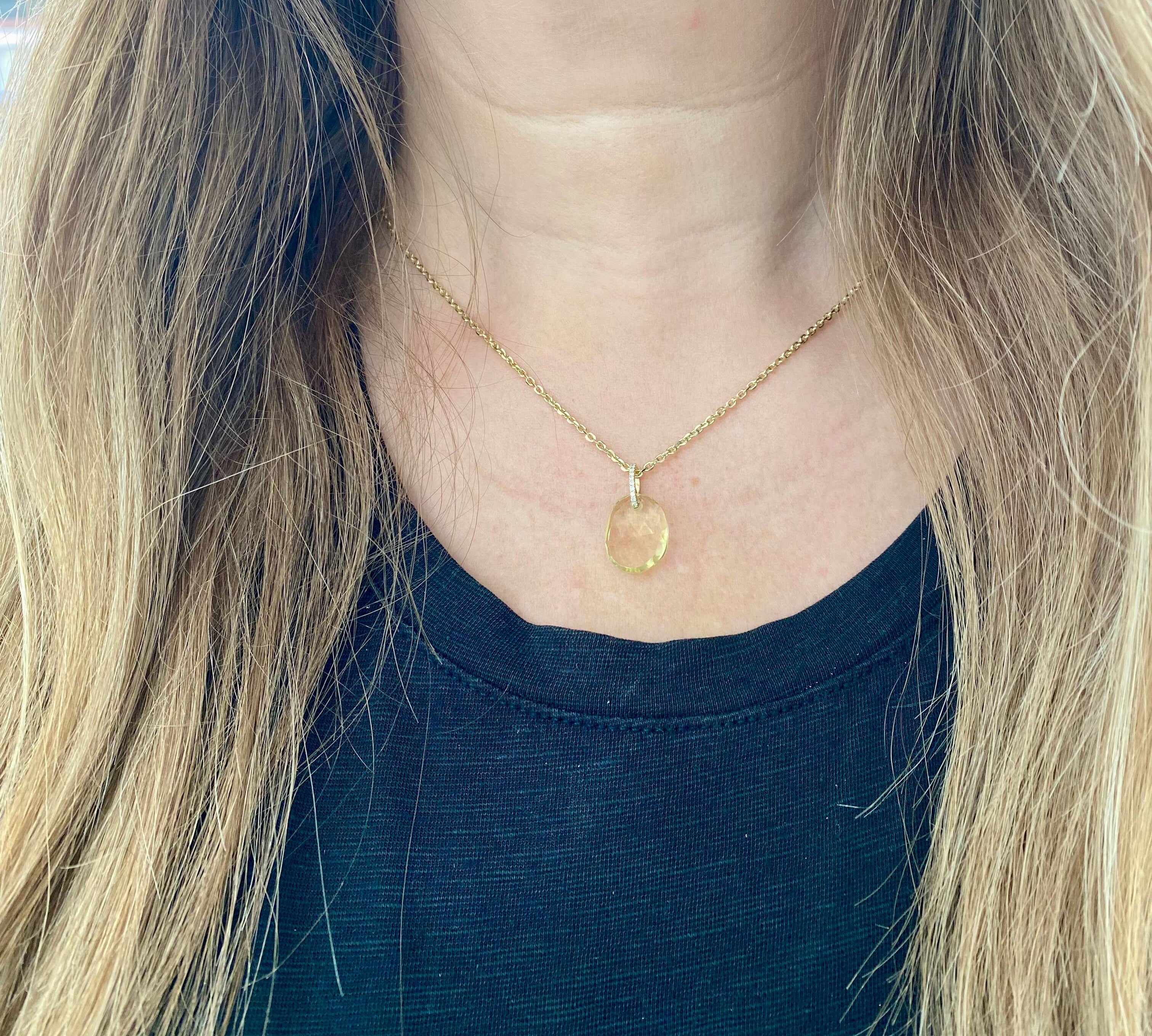 Lemon Quartz & Lab Grown Diamond Pendant