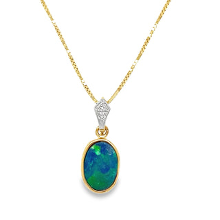 Oval Opal & Diamond Necklace