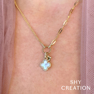 Clover Paper Clip Link Diamond Necklace by Shy Creation