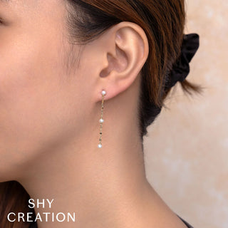 Cultured Pearl Drop Station Studs by Shy Creation