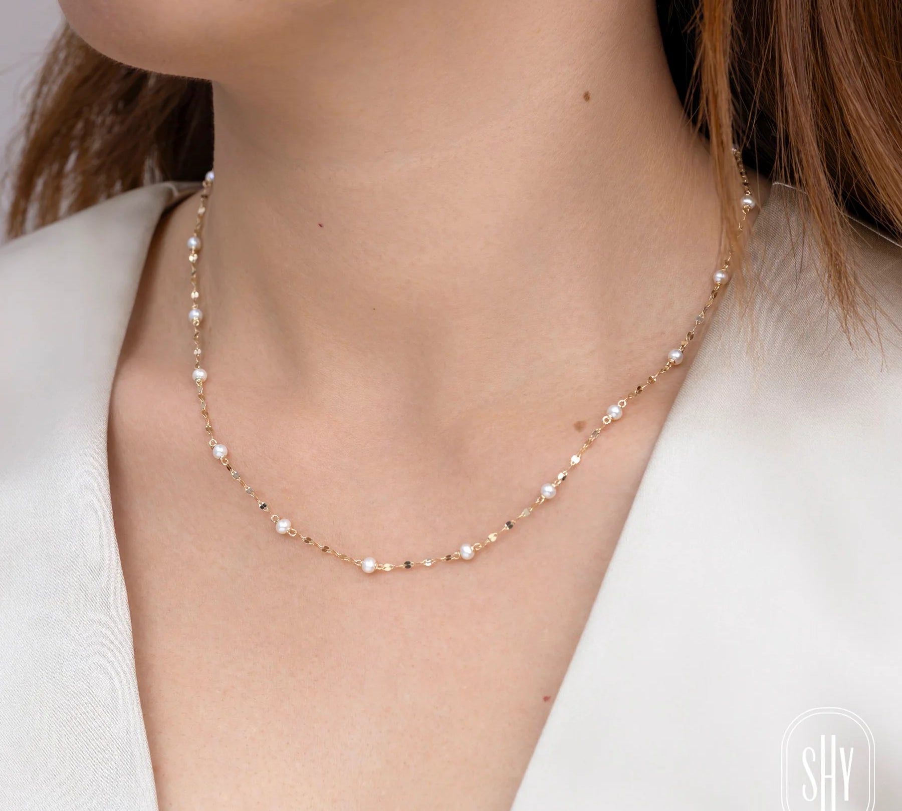 Cultured Pearl Station Necklace by Shy Creation