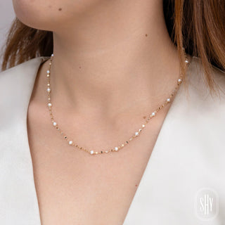 Cultured Pearl Station Necklace by Shy Creation