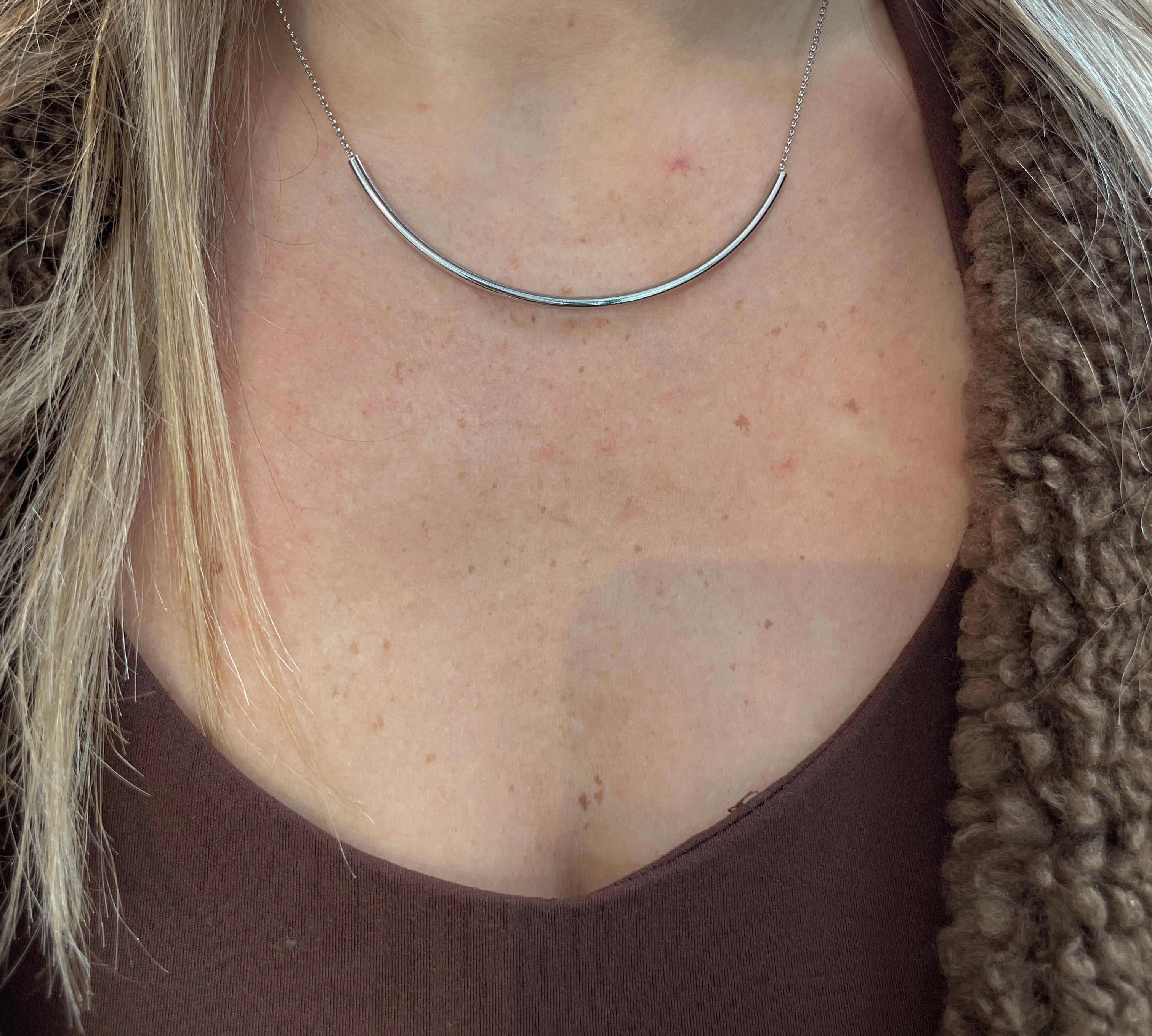 Sterling Silver Curved Bar Necklace