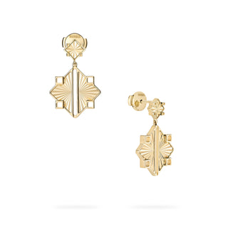 Guilloché 18K Yellow Gold Drop Earrings, Large