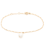 Tiny Oval Pearl Elongated Box Chain Bracelet