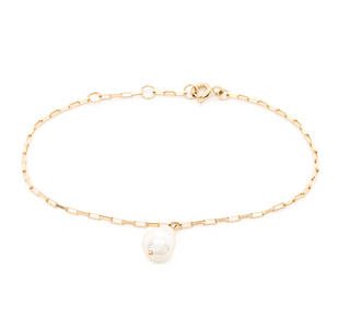 Tiny Oval Pearl Elongated Box Chain Bracelet