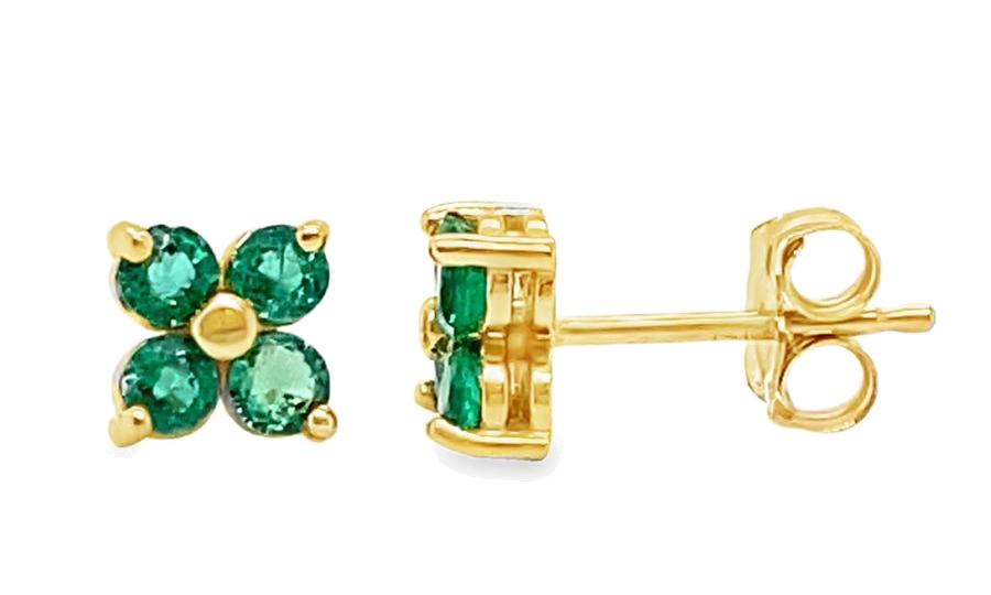 Emerald stud earrings in yellow gold