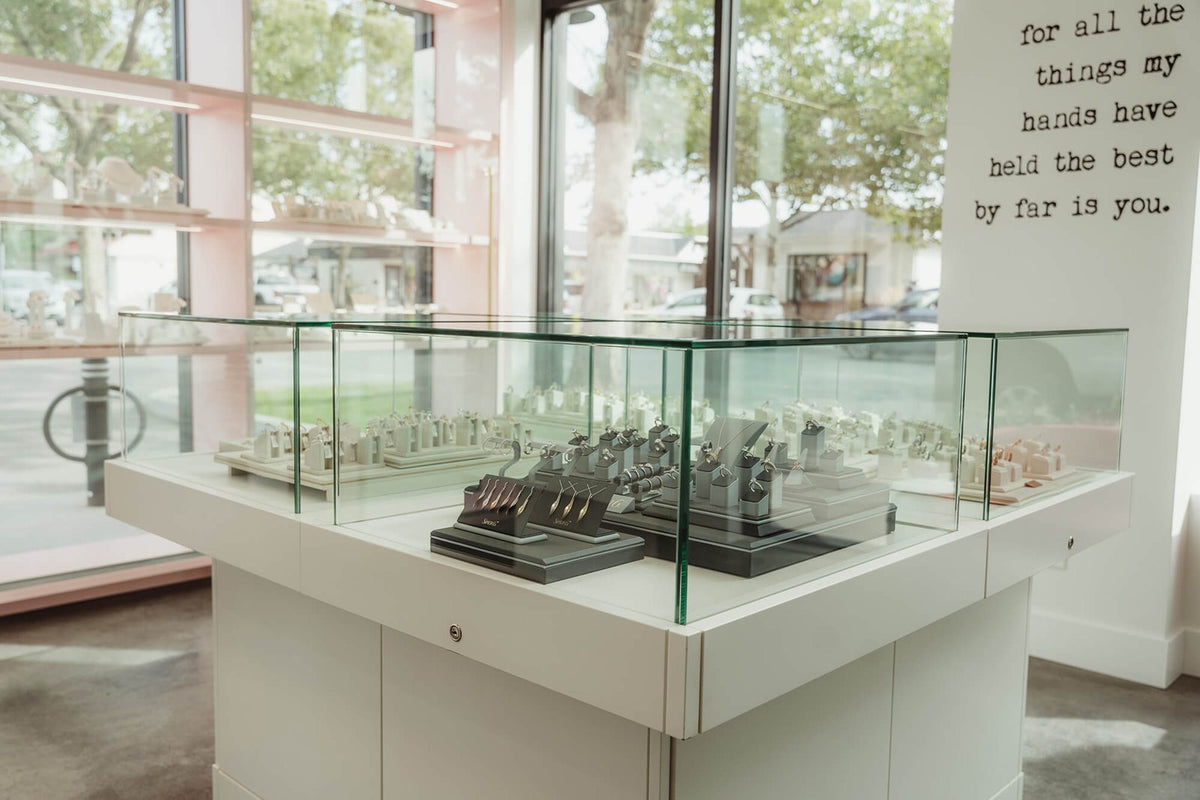 The jewelry cases inside Perrara Fine Jewelry, Kelowna