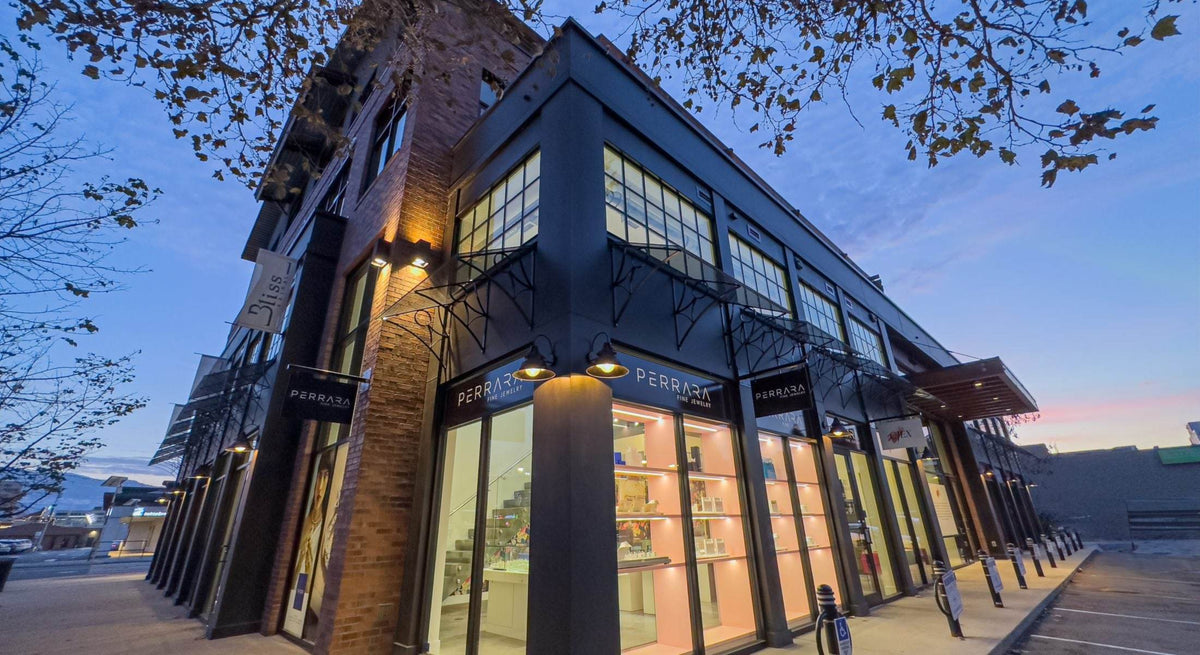 Perrara storefront at dusk on KLO Road, Kelowna